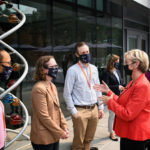 <p>U.S. Secretary of Energy, Jennifer Granholm, speaks with scientists in from the Berkeley Lab&#8217;s Joint Genome Institute. (Credit: Kelly Owen, Berkeley Lab)</p>

