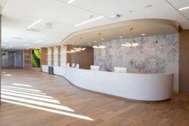 <p>All of the Susan Samueli Integrative Health Institute’s design elements were thoughtfully selected to welcome patients to a tranquil, healing environment.</p>
<p>Steve Zylius / UCI</p>
