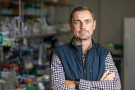 <p>“We discovered a new way to make chemical libraries by hijacking nature’s chemist, the ribosome. This groundbreaking approach, inspired by cellular processes, promises to revolutionize the labor-intensive manual library synthesis typically employed in laboratories worldwide,” says Brian M. Paegel, UCI professor of pharmaceutical sciences and the study’s co-corresponding author. Steve Zylius / UCI</p>
