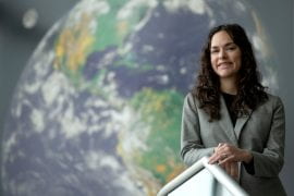 <p>Jane Baldwin, UC Irvine professor of Earth system science, says, “Tropical cyclones are some of the most impactful natural disasters on Earth. They pose huge risks to both human life and the built environment, so they have large economic costs associated with them and cause a lot of deaths. We need to be able to quantitatively explain their risk, meaning the probability of seeing different levels of losses.”</p>
<p>Steve Zylius / UCI</p>

