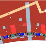 <p>This animation shows a section of storage ring traveling through the accelerator tunnel. The accumulator ring is visible at the bottom. Simulations ensure all the different pieces of the upgrade will be able to travel in and out of the cramped space. (Credit: Christopher Bullock/Berkeley Lab)</p>
