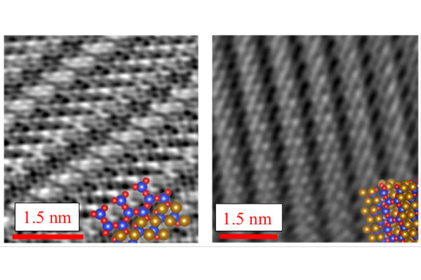 Side-by-side panels labeled with 1 nanometer scale bar show atomic structure of asbestos