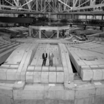<p>A 1963 photo of the Bevatron with Berkeley Lab Director Edwin McMillan (left) and Bevatron Group Leader Edwin Lofgren. (credit: Berkeley Lab)</p>
