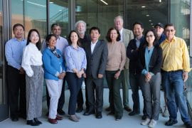 <p>Faculty members from the schools of medicine, biological sciences, pharmacy & pharmaceutical sciences, information & computer sciences and engineering will mentor and support pre- and postdoctoral fellows in the training program. They include (from left) Chen Li, Xiaoyu Shi, Kalpna Gupta, Gopi Meenakshisundaram, Orkide Koyuncu, Mark Fisher, Xiangmin Xu, Christine Gall, Todd Holmes, Kei Igarashi, Zhaoxia Yu, Kevin Beier and Gregory Brewer. Xu lab / UC Irvine</p>
 