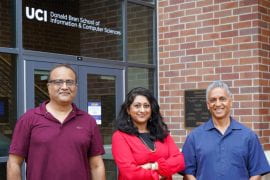<p>UCI computer science professors (from left) Sharad Mehrotra, Nalini Venkatasubramanian and Nikil Dutt, are spearheading a new NSF-funded project to help elderly members of the community remain resilient in the face of disaster. </p>
