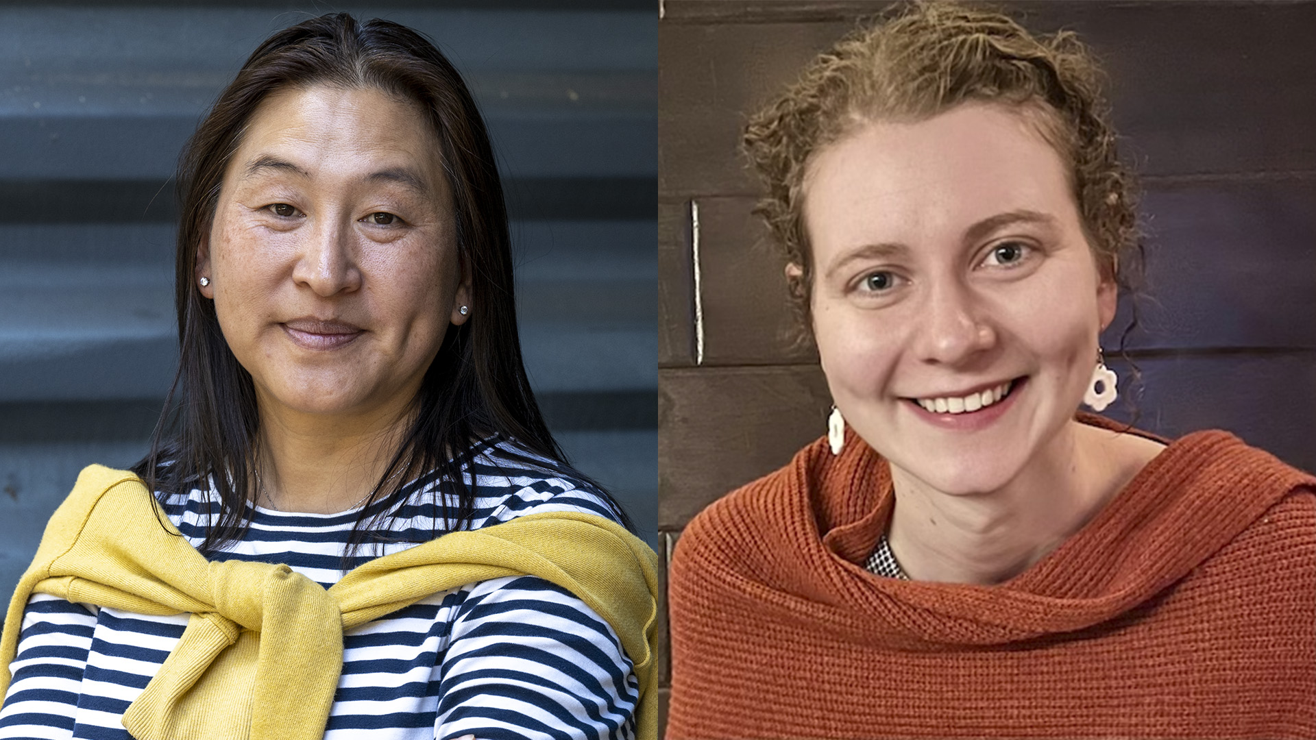 <p>Ting Xu (left) and Emma Vargo. (Credit: Thor Swift/Berkeley Lab; Courtesy of Emma Vargo)</p>
