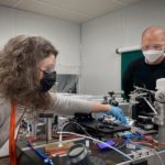 <p>Valentina Loconte and Jian-Hua Chen, mounting a new sample on the X-ray microscope at the National Center for X-Ray Tomography </p>
