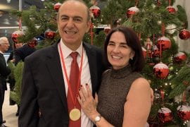 <p>Kyriacos A. Athanasiou, UCI Distinguished Professor of biomedical engineering, traveled to Nicosia, the capital city of the Republic of Cyprus with his wife, Kiley, to receive the 2023 Medal of Excellence from the Cyprus Academy of Science, Letters and Arts on December 12. </p>
