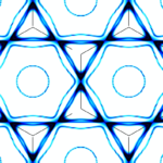 <p>A visualization of the zero-energy electronic states – also known as a “Fermi surface” – from the kagome material studied by MIT’s Riccardo Comin and colleagues. The specific kagome material explored in the current work is made of only three elements (cesium, vanadium, and antimony) and has the chemical formula CsV3Sb5. (Courtesy of the Comin Laboratory, MIT)</p>

