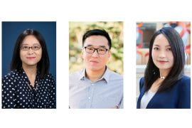 <p>The UCI recipients of the NIH Director’s New Innovator Awards, which support cutting-edge research in biology and biomedical engineering, are (from left) Fangyuan Ding, assistant professor of biomedical engineering; Evgeny Kvon, assistant professor of developmental and cell biology; and Xiaoyu Shi, assistant professor of developmental and cell biology. UCI</p>
