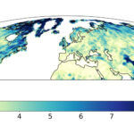 <p>This map shows the projected risk of rainfall extremes by the end of this century. Areas in the darkest blue are 8 times more likely to experience an extreme rainfall event (compared to 1950-1979). Mountainous (high-elevation) and northerly (high-latitude) regions are at the greatest risk.<br />
Credit: Mohammed Ombadi/Berkeley Lab</p>
