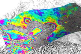 <p>This screen capture illustrates the tidal motion of Thwaites Glacier in West Antarctica recorded by ICEYE satellite synthetic aperture radar on May 11-13, 2023. Data gathered in this study, the subject of a new paper in PNAS, shows that flexing of ice varies by kilometers over the tidal cycle, indicating that pressurized seawater intrudes beneath grounded ice produce vigorous heat exchange with the glacier base. ICEYE </p>
 