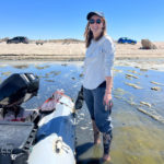 <p>Meg Slattery in the field at the Salton Sea. She is working with researchers in Berkeley Lab’s Lithium Resource Research and Innovation Center to develop a new research blueprint – inspired by energy justice – as they explore the Salton Sea’s potential as a renewable source of lithium for battery production. (Credit: Image courtesy of Meg Slattery)</p>
