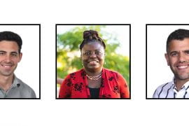 <p>UCI’s Connor Mooney, assistant professor of mathematics, Benis Egoh, assistant professor of Earth system science, and Asaf Ferber, assistant professor of mathematics, (from left) are among the 118 early-career researchers selected as Sloan Research Fellows this year by the Alfred P. Sloan Foundation. UCI</p>
