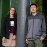 <p>Francesca Toma (left) and Guiji Liu of the Chemical Sciences Division have developed a new artificial photosynthesis device that converts CO2 emissions into ethylene and hydrogen fuels, photographed at Lawrence Berkeley National Laboratory, Berkeley, California, 11/04/2021.</p>
