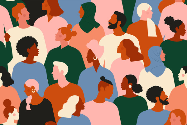 drawing of diverse group of people