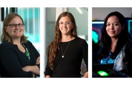 <p>Jennifer Prescher (left), UCI professor of chemistry, Stacy Copp  (middle), assistant professor of materials science and engineering, and Michelle Digman (right), associate professor of biomedical engineering, received multi-million-dollar grants from the Chan Zuckerberg Initiative to develop advanced deep-tissue imaging methods for biological research and medical applications. Steve Zylius / UCI</p>
 