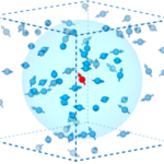 <p>Schematic depicting a central pocket of excess spin (turquoise shading) in a diamond cube, which then spread out much like dye in a liquid. (Credit: Berkeley Lab)</p>
